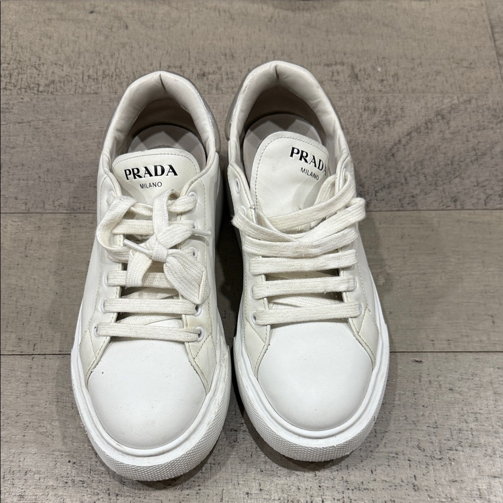 Prada Cream Lace-Up Sneakers